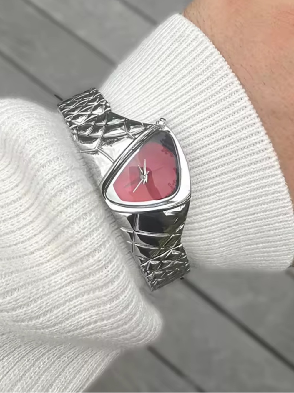 Silver-Tone Bracelet Watch with Pink Dial